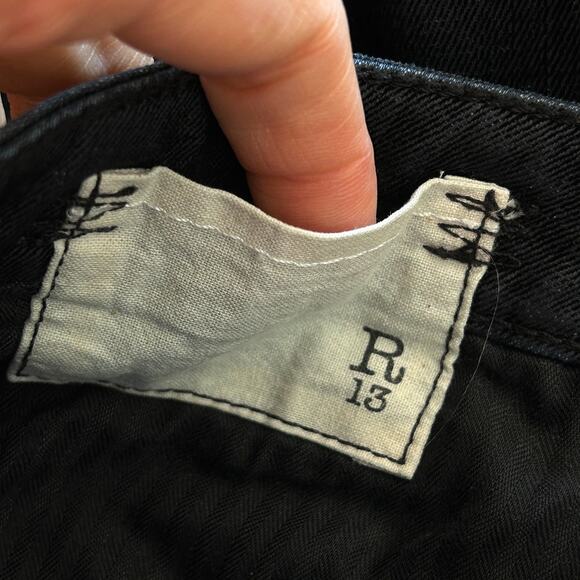 R13 Kick Jeans Black Velvet Wash Women’s 26 Made in Italy Distressed Denim - Picture 5 of 10